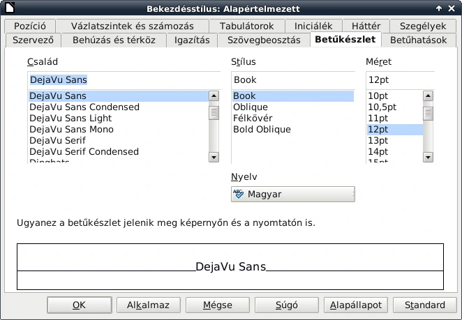 Betűtípus és méret
